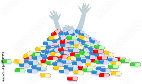 Sick man covered with drugs concept vector illustration