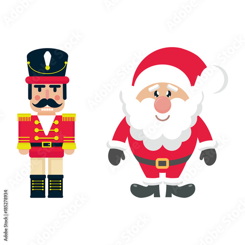 cartoon cute nutcracker and santa claus