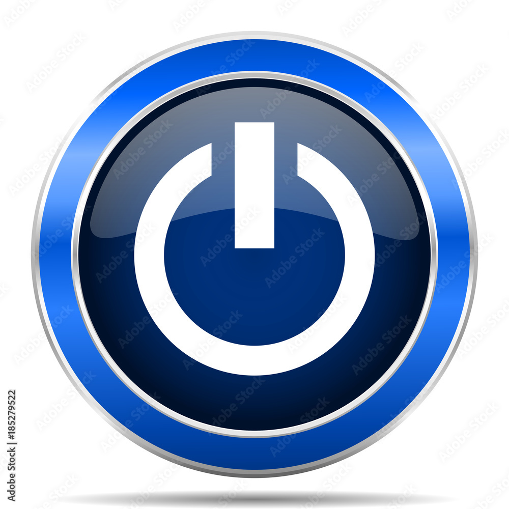 Power blue silver metallic round glossy vector icon. Modern design web and mobile applications button in eps 10 Power blue silver metallic round glossy vector icon. Modern design web and mobile applications button in eps 10