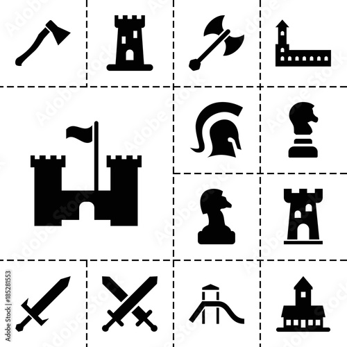 Knight icons. set of 13 editable filled knight icons