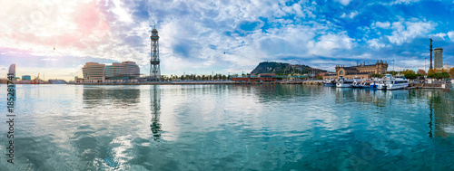 Photography Barcelona Port Vell panorama with overhead cableway to Mount Montjuic