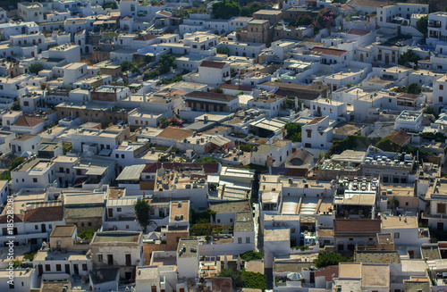 Lindos bird eye view over white roofs, Greece, Rhodes, Lindos