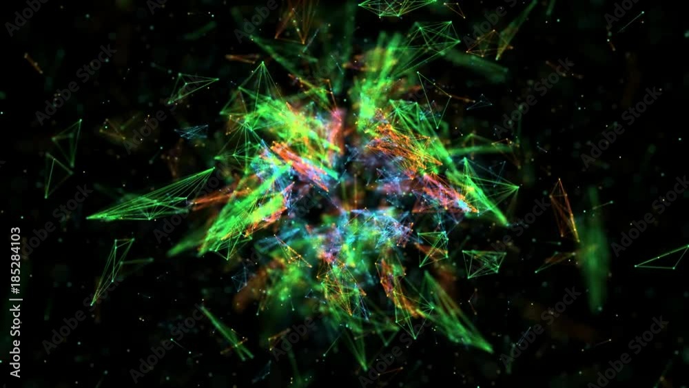 Abstract star like cluster of fragments electronic debris slowly turning background Abstract star like cluster of fragments electronic debris slowly turning background