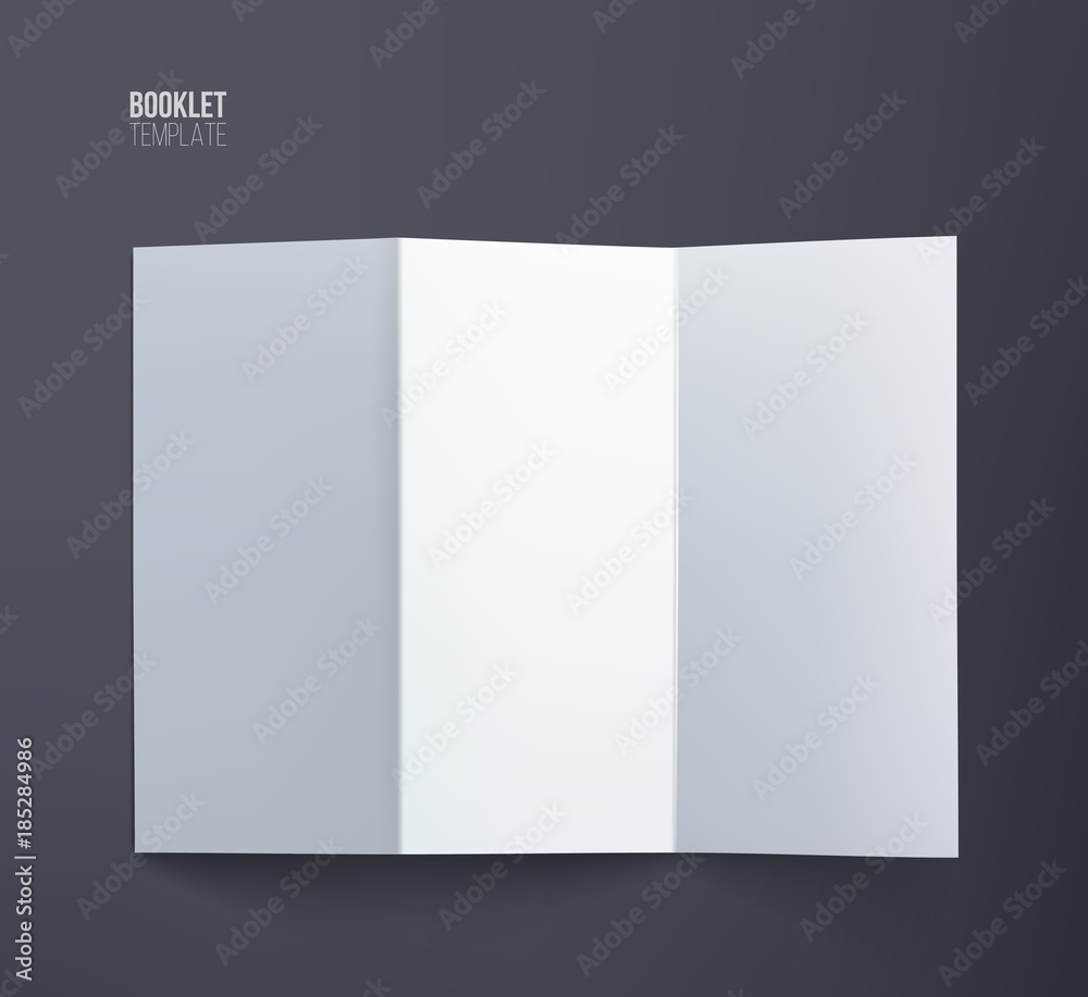 Booklet template. Vector vertical booklet spread mock up isolated on dark background.