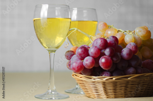 Wallpaper Mural cheese, grapes and two glasses of the white wine Torontodigital.ca