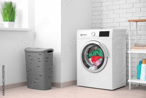 Bild auf Leinwand Laundry in washing machine indoors
