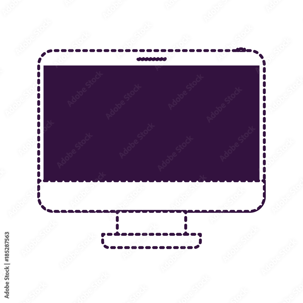 desktop computer front view in purple dotted silhouette desktop computer front view in purple dotted silhouette