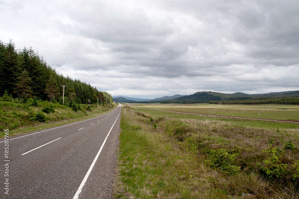 Main roads in typical Scottish countryside