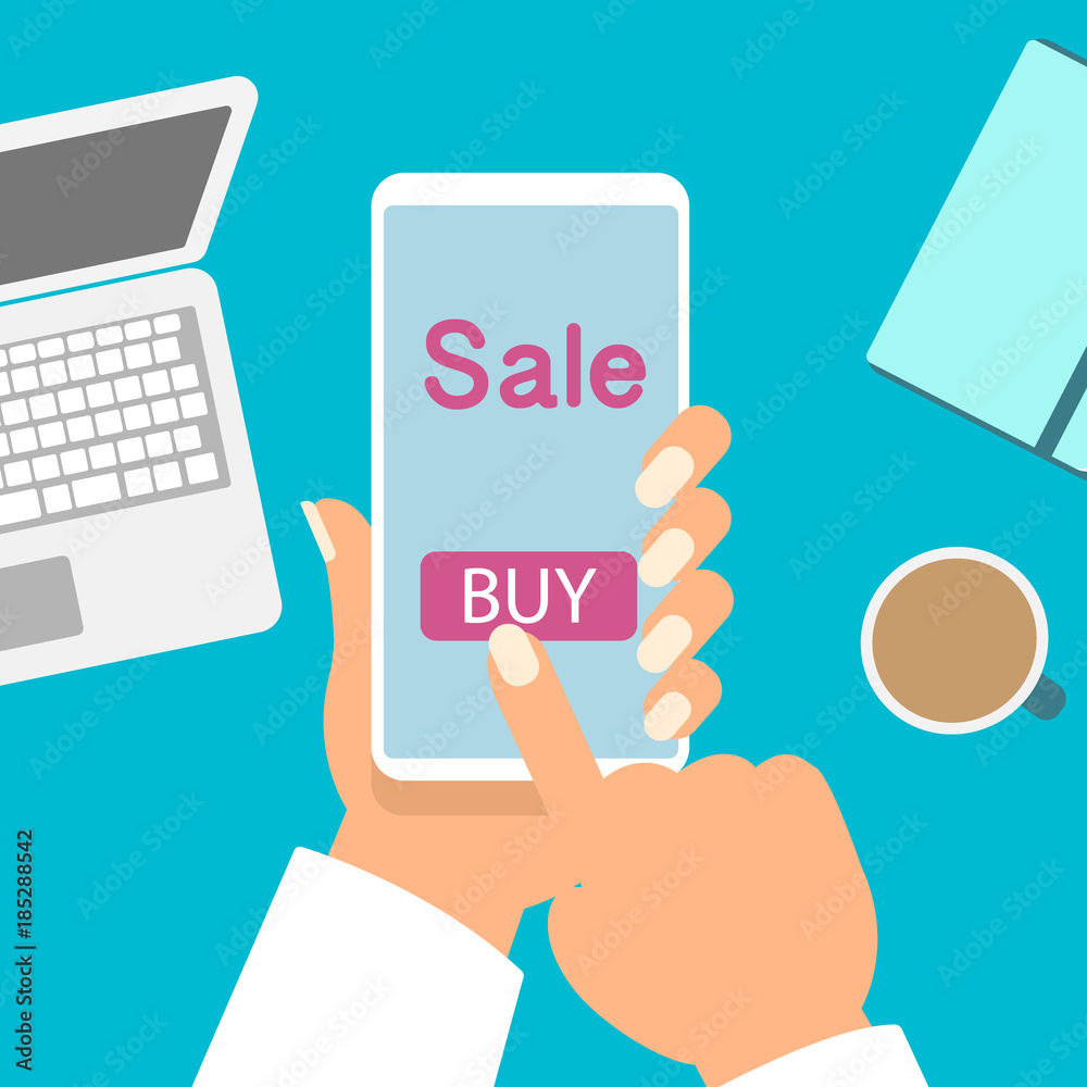 Mobile phone as online store. Online shopping vector illustration Mobile phone as online store. Online shopping vector illustration