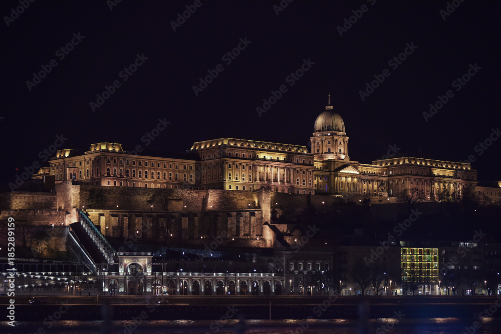 Night view of the Buda Castle in Budapest, Hungary