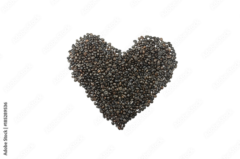 Coffee beans in a form of a heart isolated on white background