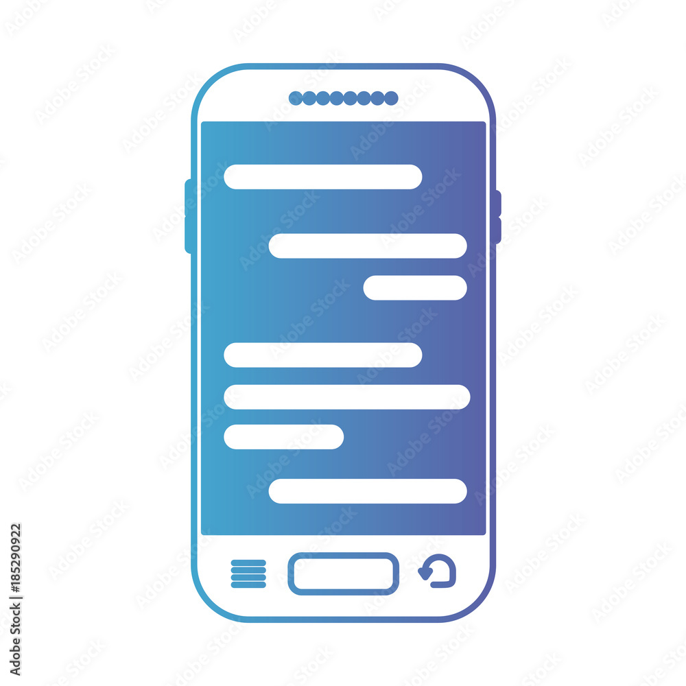 smartphone with chat text in screen in degraded blue to purple color contour smartphone with chat text in screen in degraded blue to purple color contour