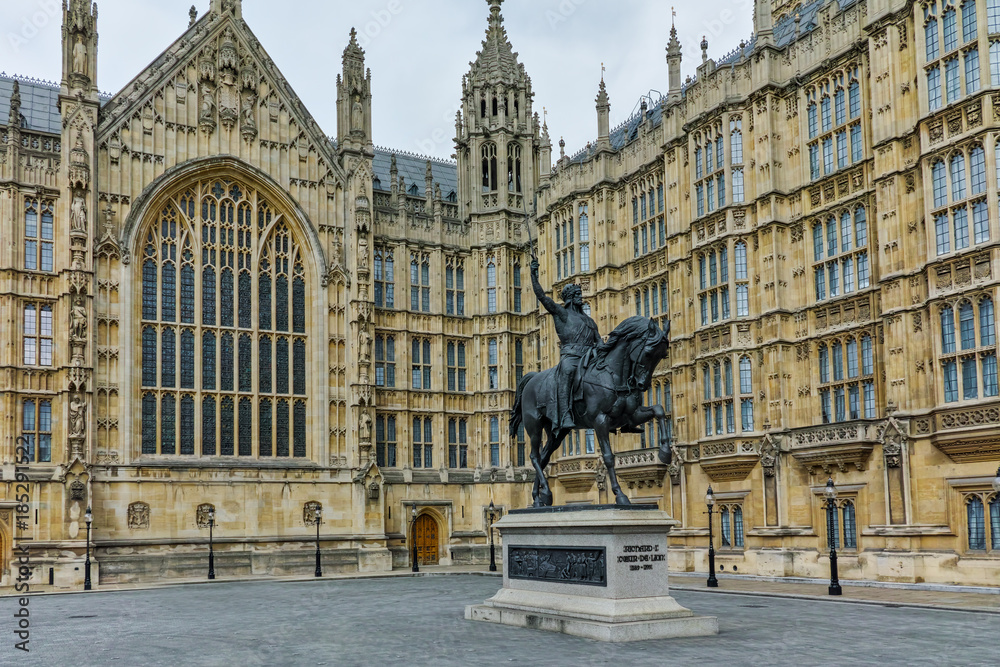 Richard I monument in front of Houses of Parliament, London, England, United Kingdom