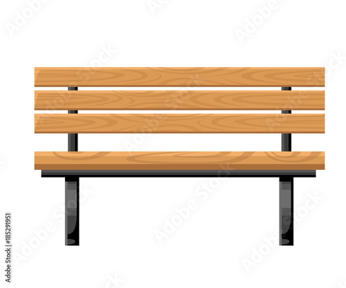 Outdoor bench metal and wood front view object for park cottage and yard vector illustration isolated on white background website page and mobile app design