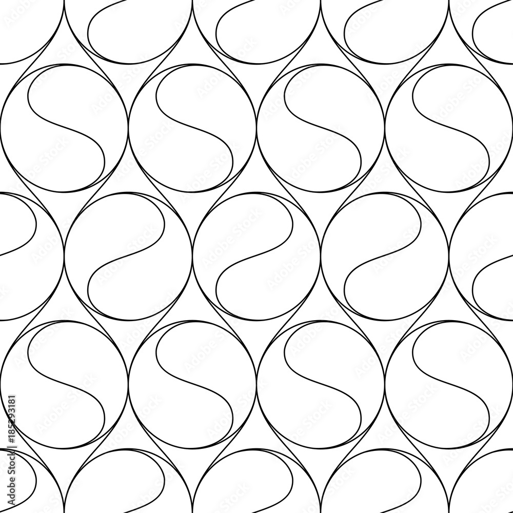 Vector seamless texture. Modern geometric background. Repeating monochrome pattern with thin curving threads. 