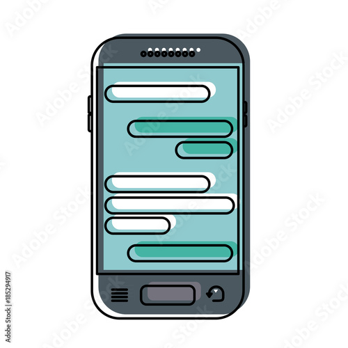 smartphone with chat text in screen in watercolor silhouette