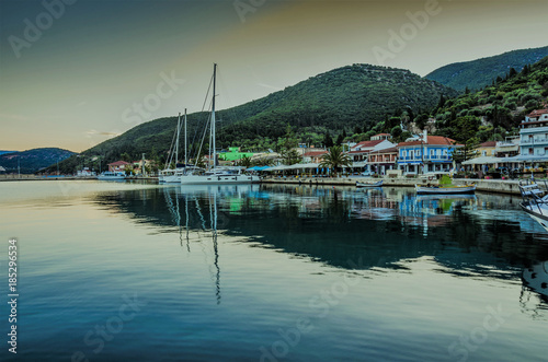 Panoramic view of the port of Sami on the island of Kefalonia Greece