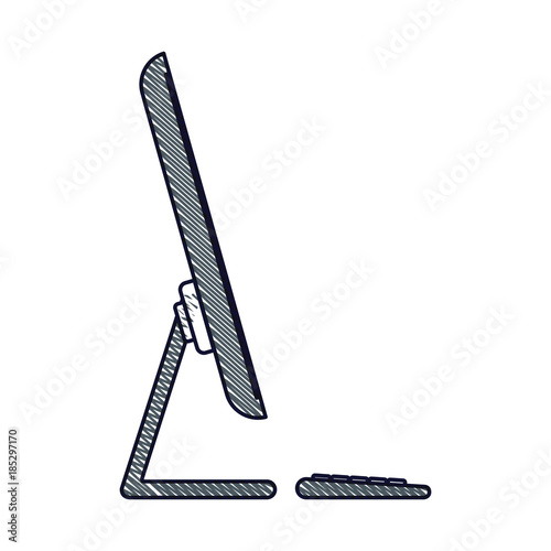 desktop computer side view in colored crayon silhouette