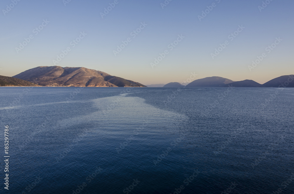 landscape of the sea and the mountains of the Ionian islands Greece