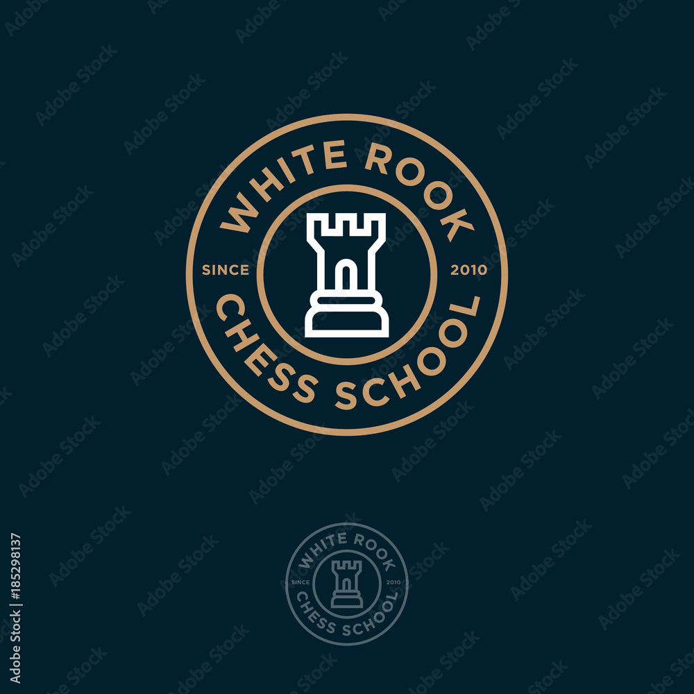 White Rook Logo. Chess club or chess school emblem. Rook and letters in the circle. White Rook Logo. Chess club or chess school emblem. Rook and letters in the circle.