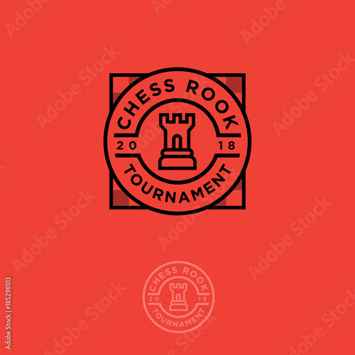 Chess Rook  tournament Logo. Chess competition or tourney emblem. Rook and letters in the circle.