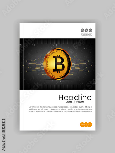 Cryptocurrency web banner with 3d  realistic bitcoin on dark old background with futuristic lines.