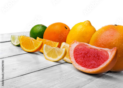 Citrus fruits lemon   grapefruit. lime and orange arranged in 