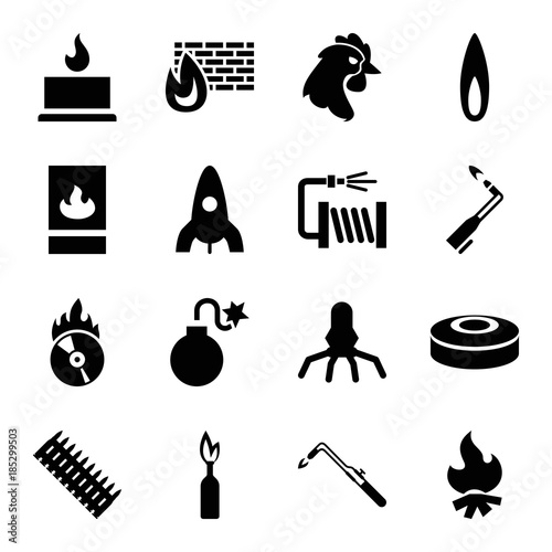 Fire icons. set of 16 editable filled fire icons