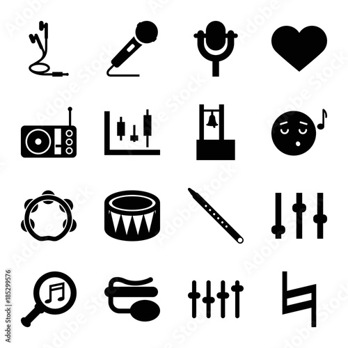 Music icons. set of 16 editable filled music icons