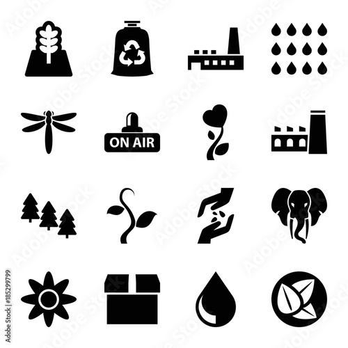 Set of 16 environment filled icons