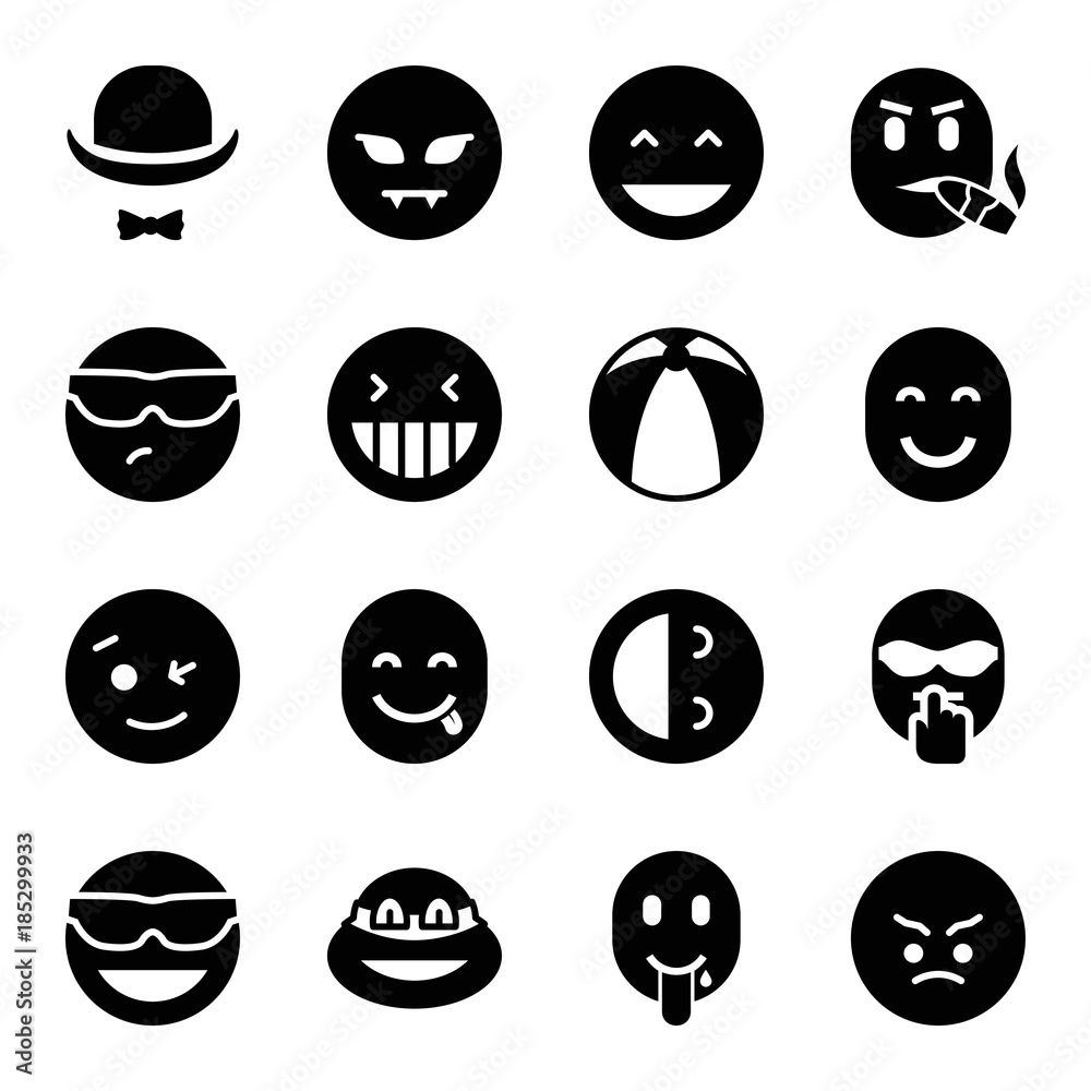 Set of 16 funny filled icons