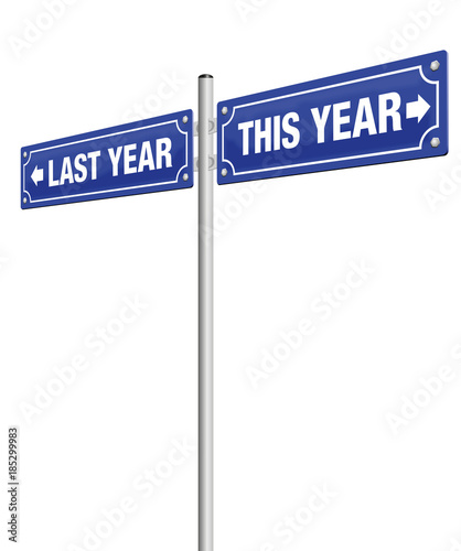 LAST YEAR and THIS YEAR, written on two road signs in opposite direction - symbolic for past and future, for finished and coming, for good resolutions for the new year.