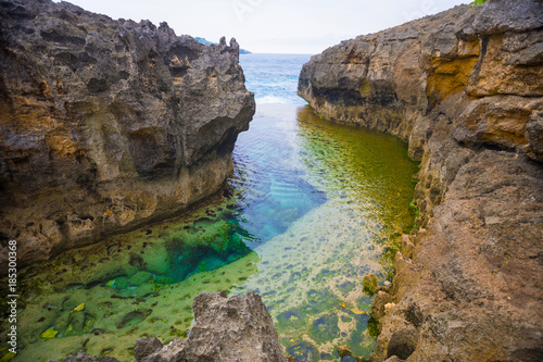 Angel's Billabong is natural infinity pool on the island of Nusa Penida next to Bali, Indonesia