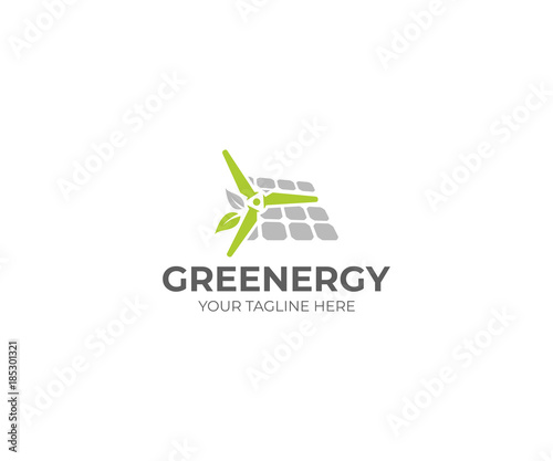 Renewable Energy Logo Template. Windpower and Solar Panel Vector Design. Green Energy Illustration