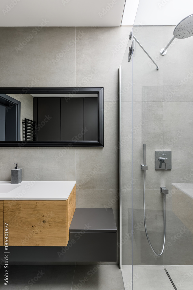 Walk-in shower in bathroom Stock Photo | Adobe Stock