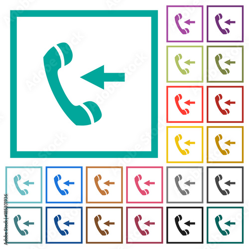Incoming phone call flat color icons with quadrant frames