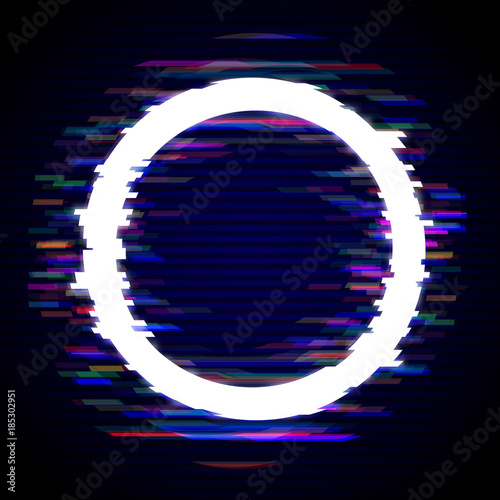 Distorted Glitch Style Modern Background. Glitched Circle Frame Design. Glow Design for Graphic Design - Brochure, Poster, Flyer, Card, Banner. Vector Illustration.