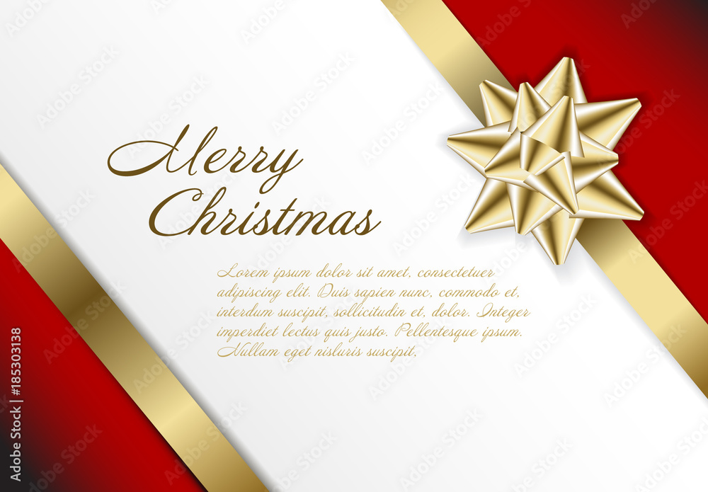 Christmas Card Layout with Gold Bow Stock Template | Adobe Stock