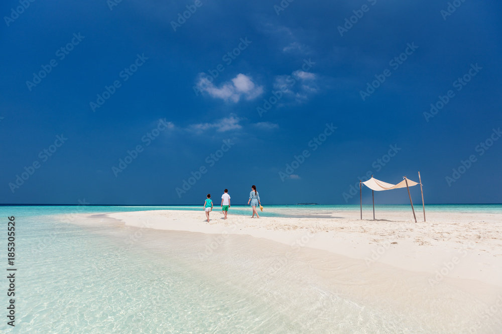 Fototapeta premium Mother and kids at tropical beach