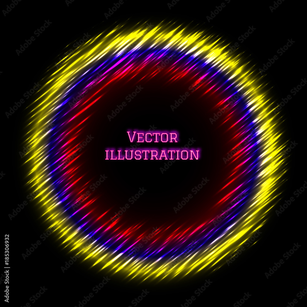 Round banner free space in center for your text. Glowing light effects. Magic colored vector. Stylish glowing illustration. Waves, short rays burst with sparkles