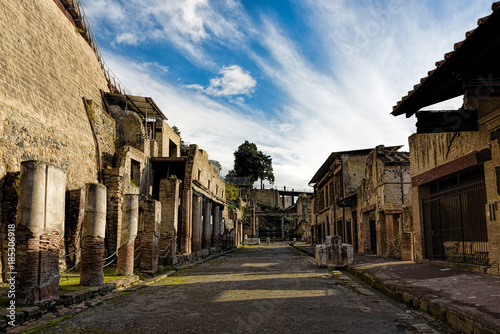 Partially excavated and restored ancient ruins of Herculaneum photo