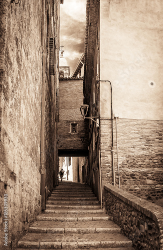 monochrome of a street in Tarazona town, province of Zaragoza, Aragon, Spain photo