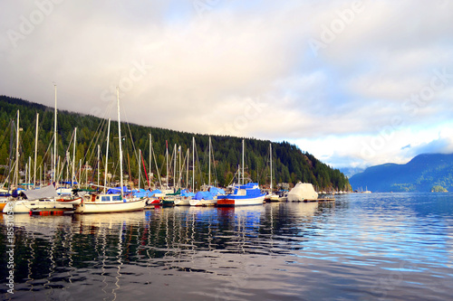 Sunny afternoon at Deep cove bay in North Vancouver, British Columbia, Canada. A hidden natural place with a gorgeus landscape in front of the sea
