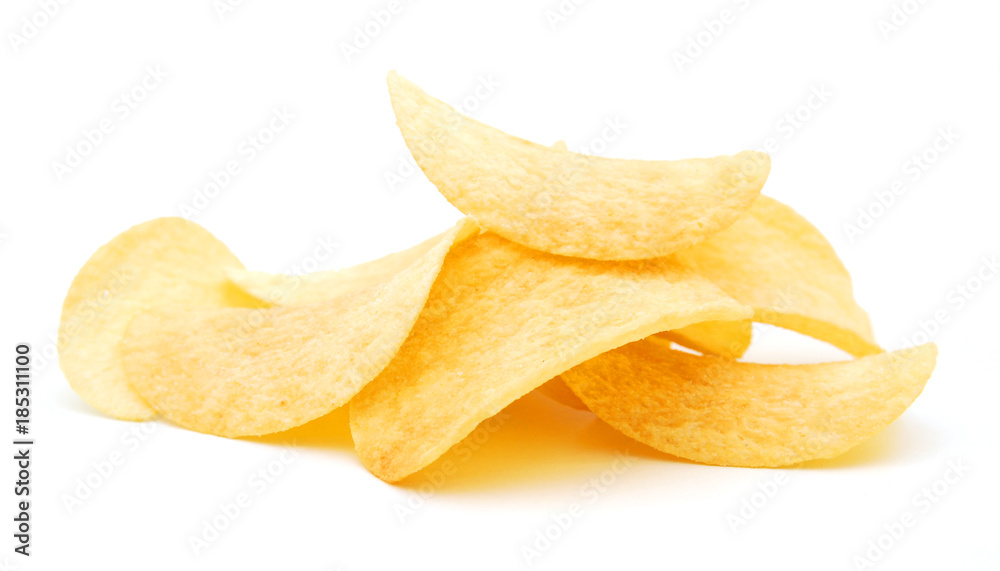 The image of the potato chips isolated on white The image of the potato chips isolated on white