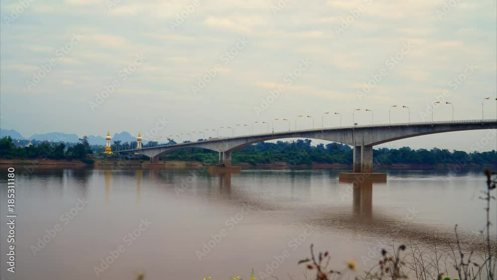 Time Lapse of Third friendship bridge between Thailand and Laos at Nakhonphanom, Thailand Time Lapse of Third friendship bridge between Thailand and Laos at Nakhonphanom, Thailand