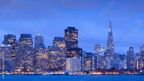 San Francisco skyline at dusk, zoom in on city. Timelapse. photo