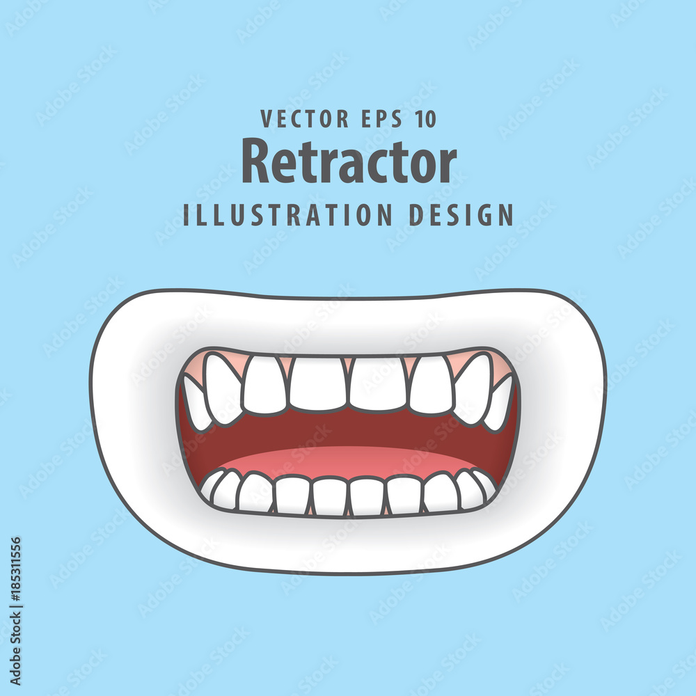 Naklejka premium Retractor a tool of dentistry illustration vector on blue background. Dental concept.