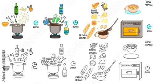 Recipe French onion soup DIY instruction including sketch