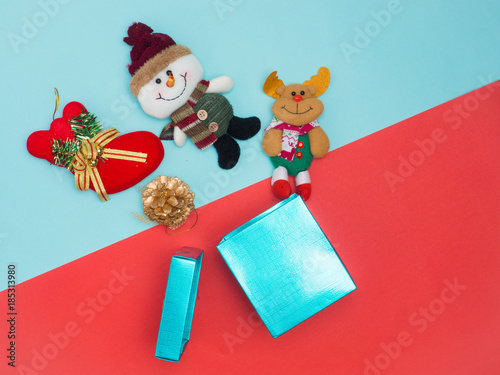 Christmas decoration background over bcolour background, above view with copy space for text .top view composition. photo