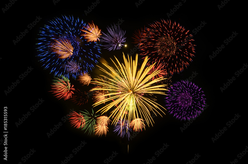 Fireworks celebration and the midnight sky background. Fireworks celebration and the midnight sky background.